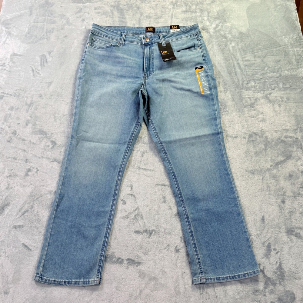 Lee Legendary Straight Leg Jeans Light Wash Denim 14 Short Waist 34" NWT
